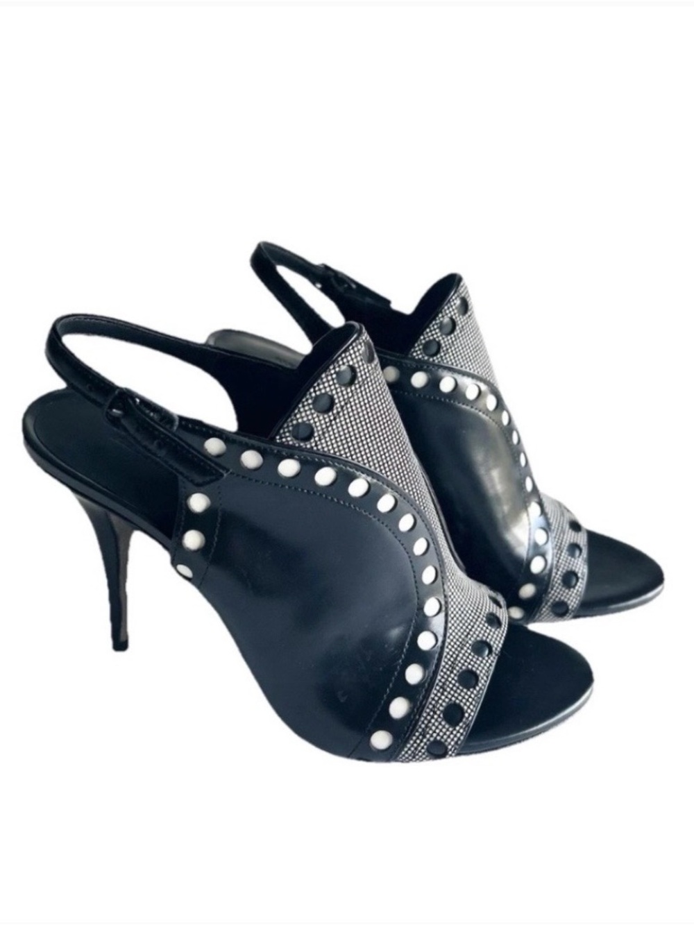 Alexander Wang Black White Leather High Heel Slingback size EUR 36.5, US 6.